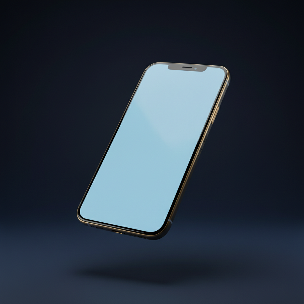 Minimal 3D smartphone mockup with a blank glowing blue screen