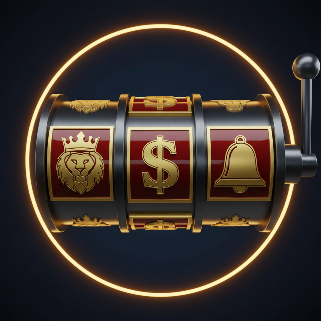 Slot machine reel with glossy gold and red symbols mid-spin