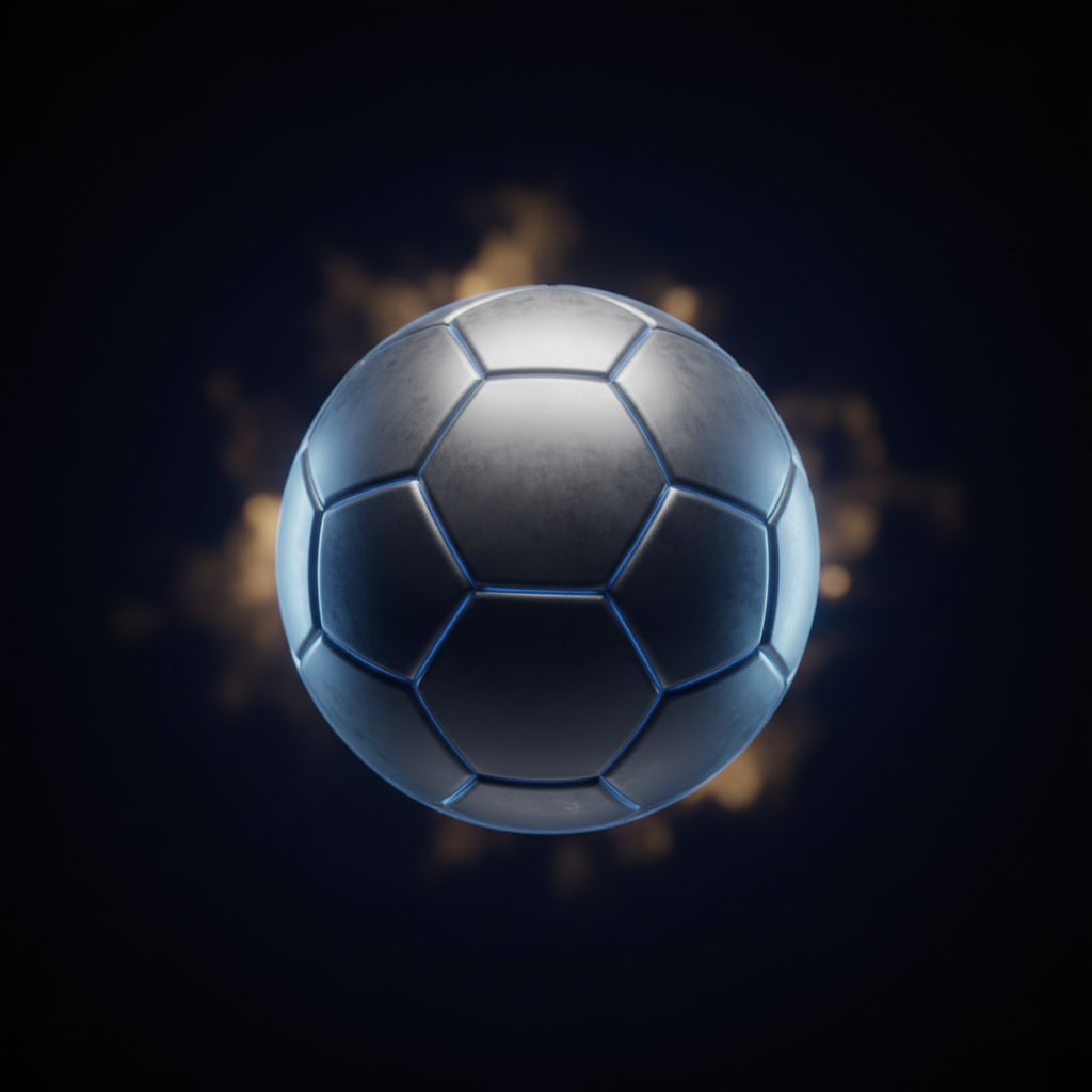 Matte-metallic 3D football with a cool blue rim light