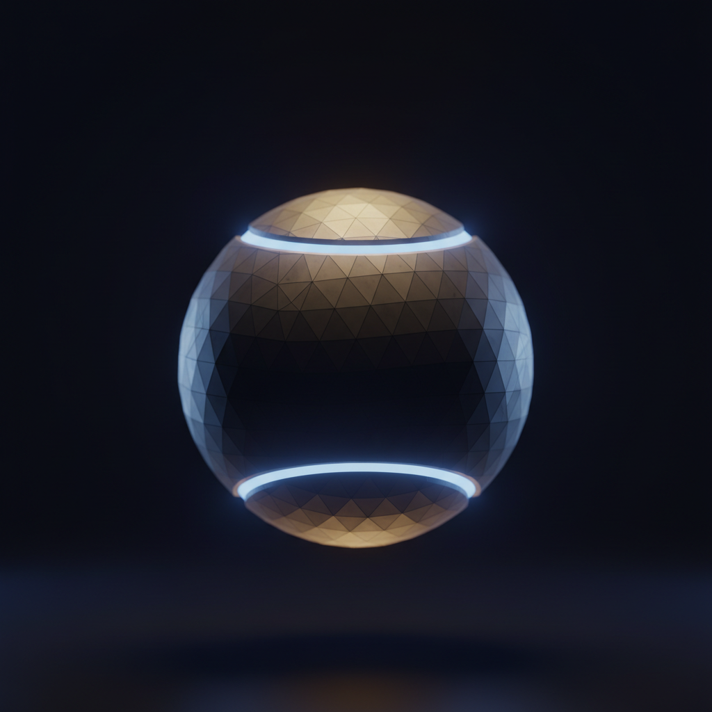 Matte-metallic 3D tennis ball with a cool blue rim light